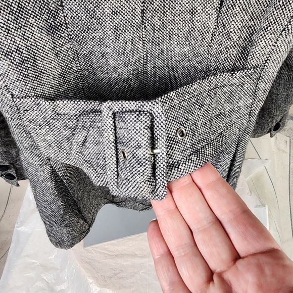 Vintage 80s Wool Preppy Tweed Blazer Velvet Trims Black White Academia Size 16 - Picture 10 of 15